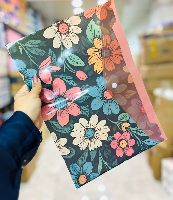 پوشه دکمه دار طرح گل بهاری آ۴